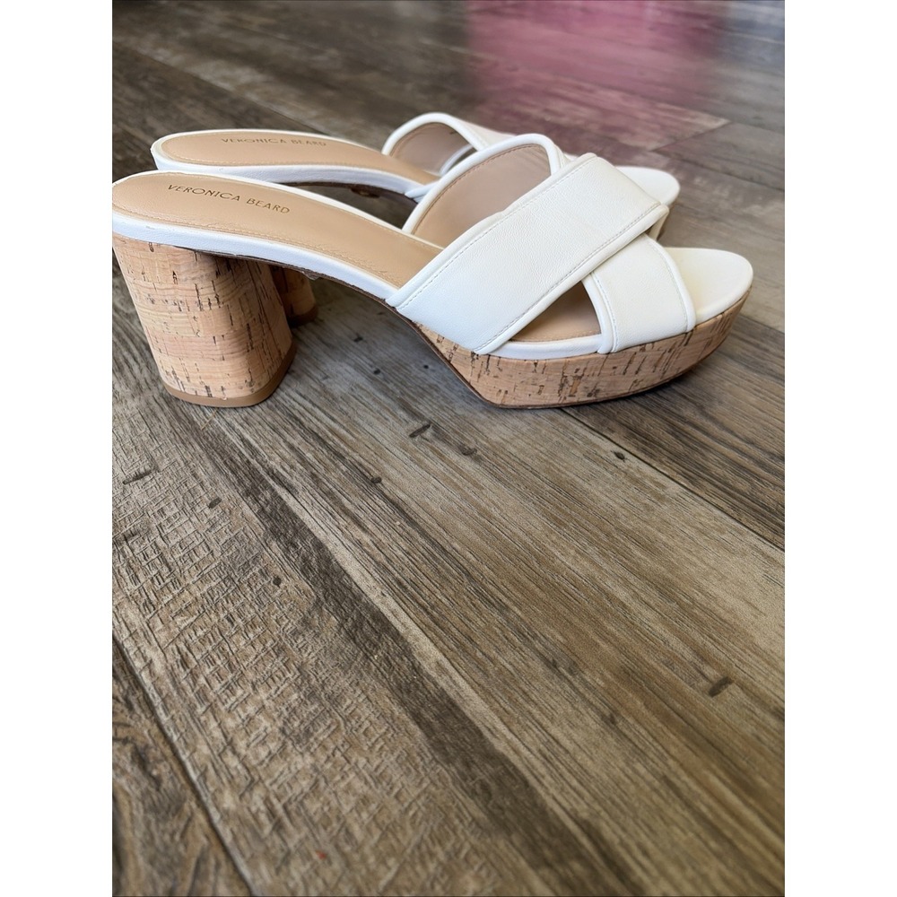 Veronica Beard Dory Sandals  Womens Sz 11 White Leather Cork Platform Heel Slide - Picture 3 of 7